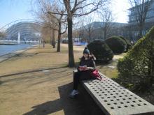 The author sitting on a bench